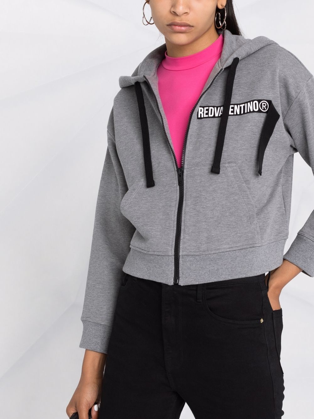 logo-panel cropped zip-front hoodie - 5