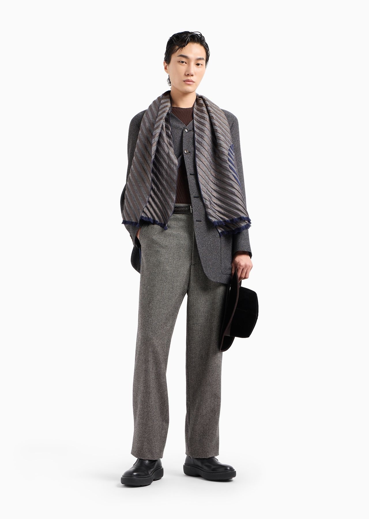 Virgin wool and cashmere jacquard flat-front trousers - 4