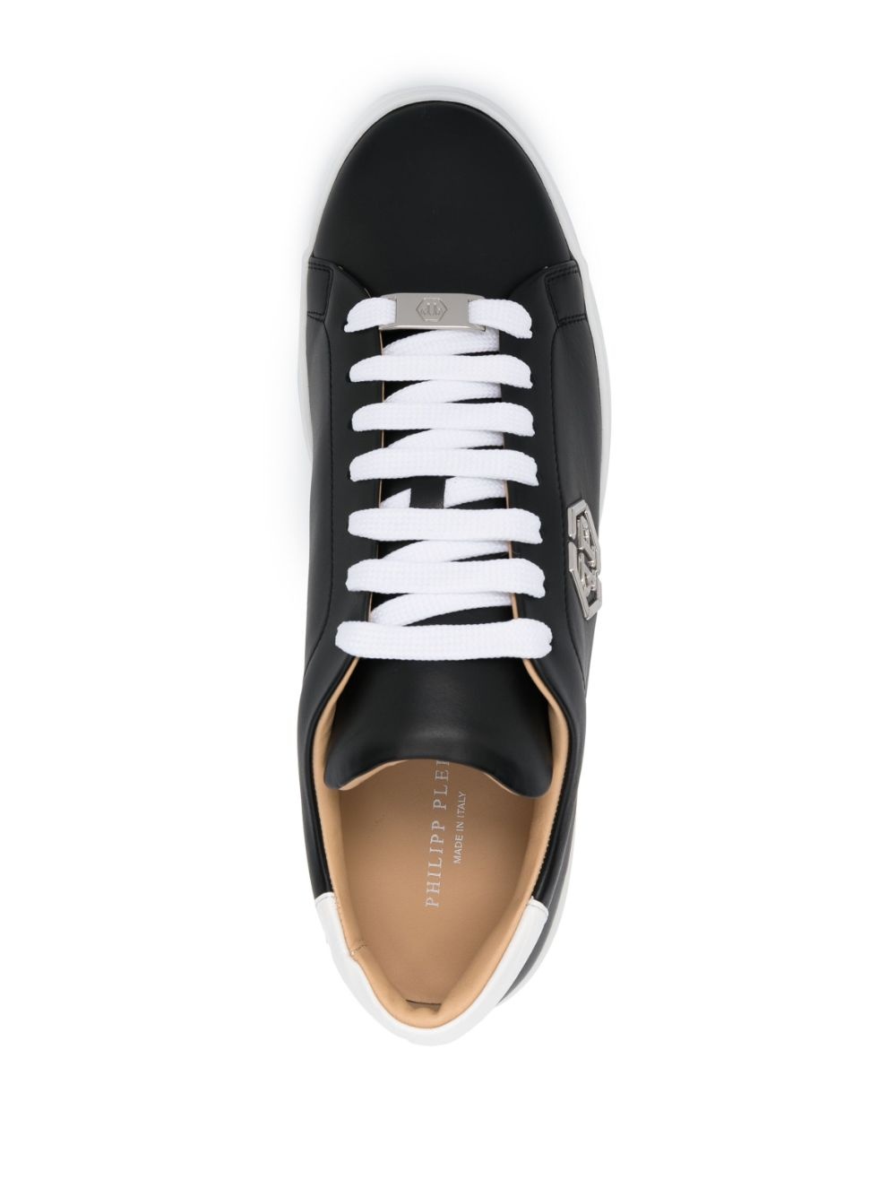 logo-plaque two-tone leather sneakers - 4