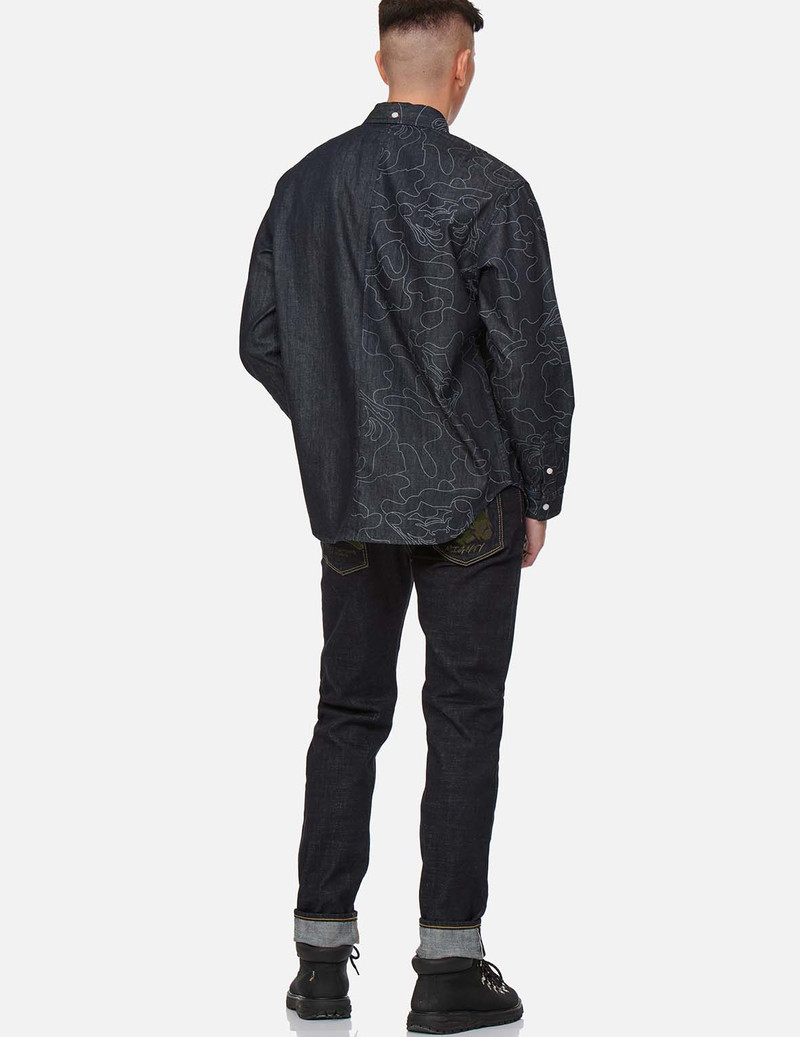 EVISU LINEAR CAMOUFLAGE DISCHARGED PRINT BLOCKING DENIM SHIRT outlook
