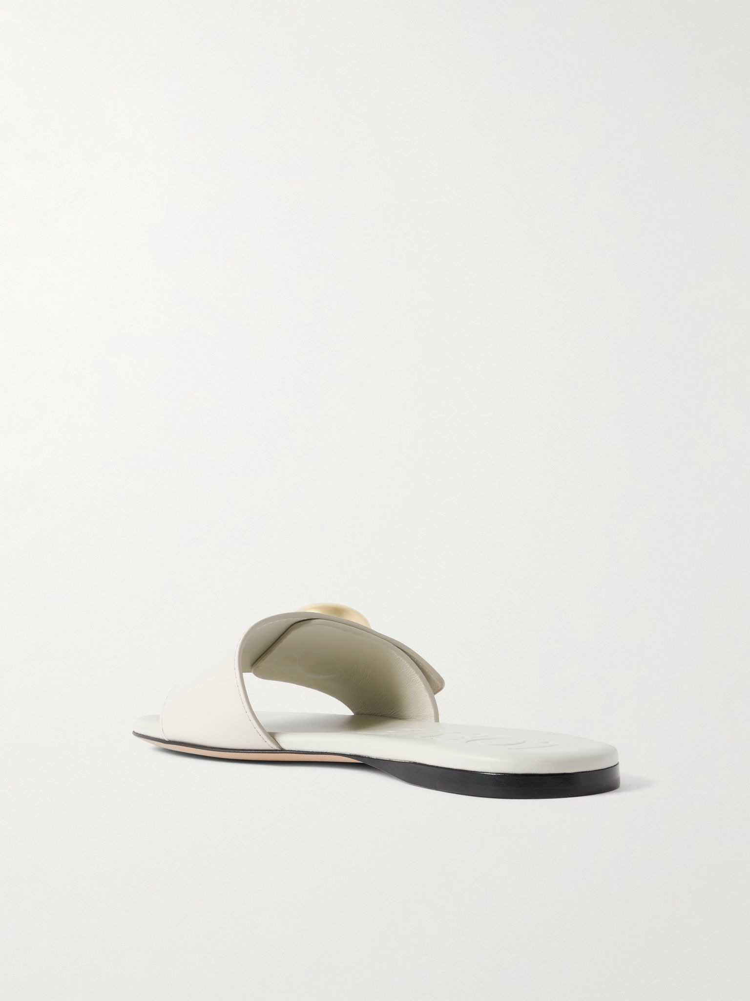 Pebble embellished leather slides Cream - 3