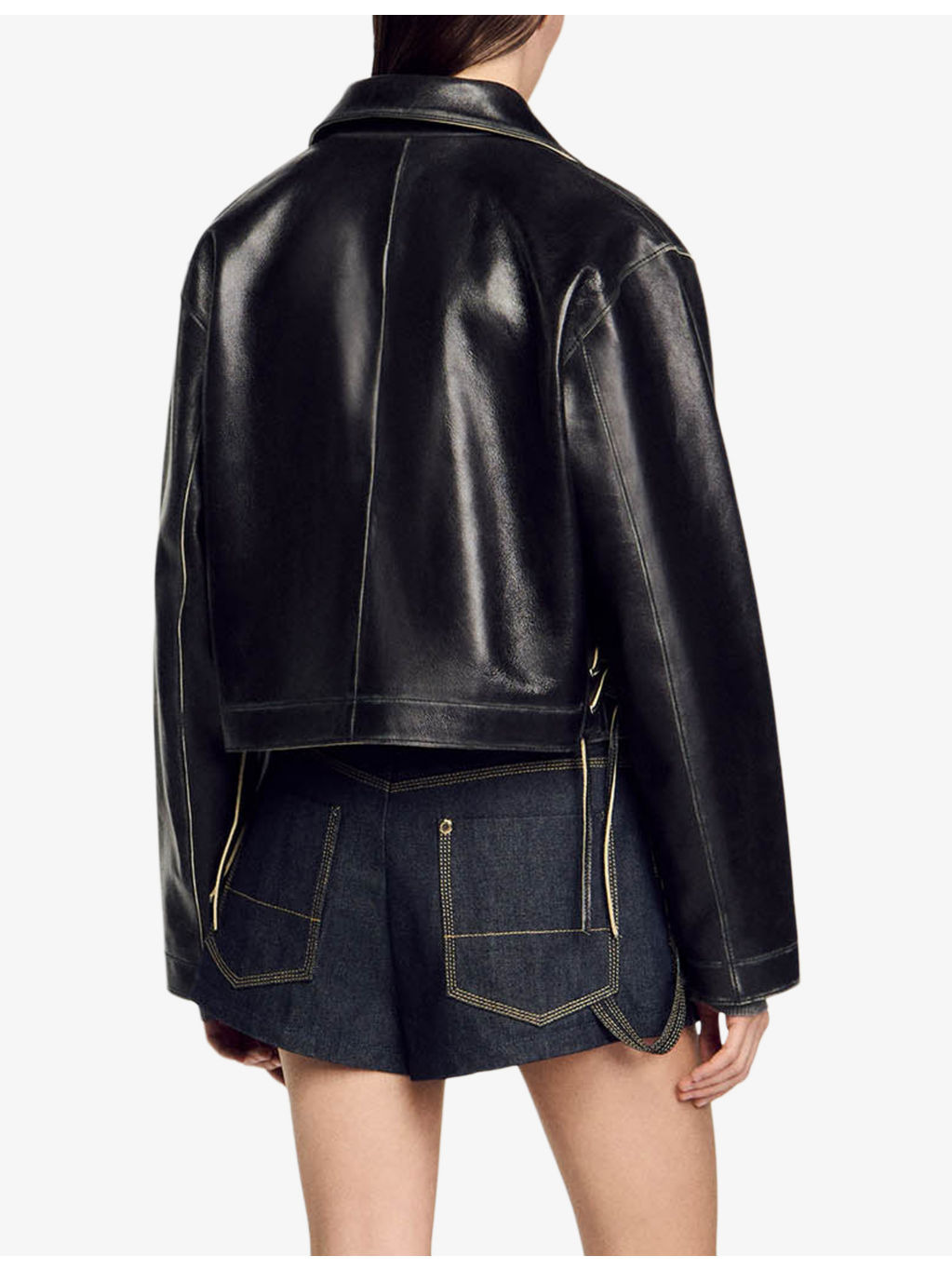 Jude faded-effect lace-up leather jacket - 4