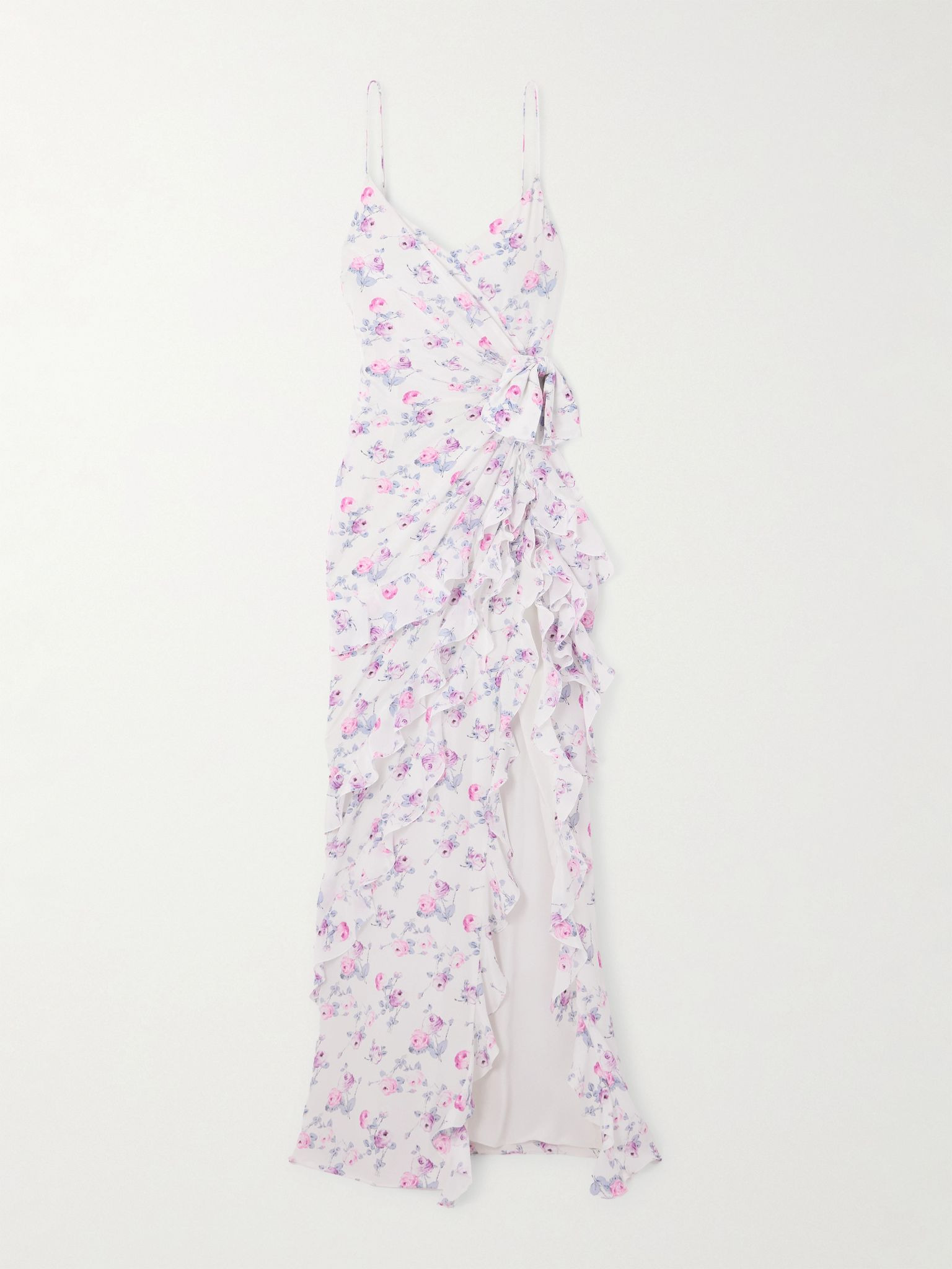 Ruffled floral-print silk-satin gown White - 1