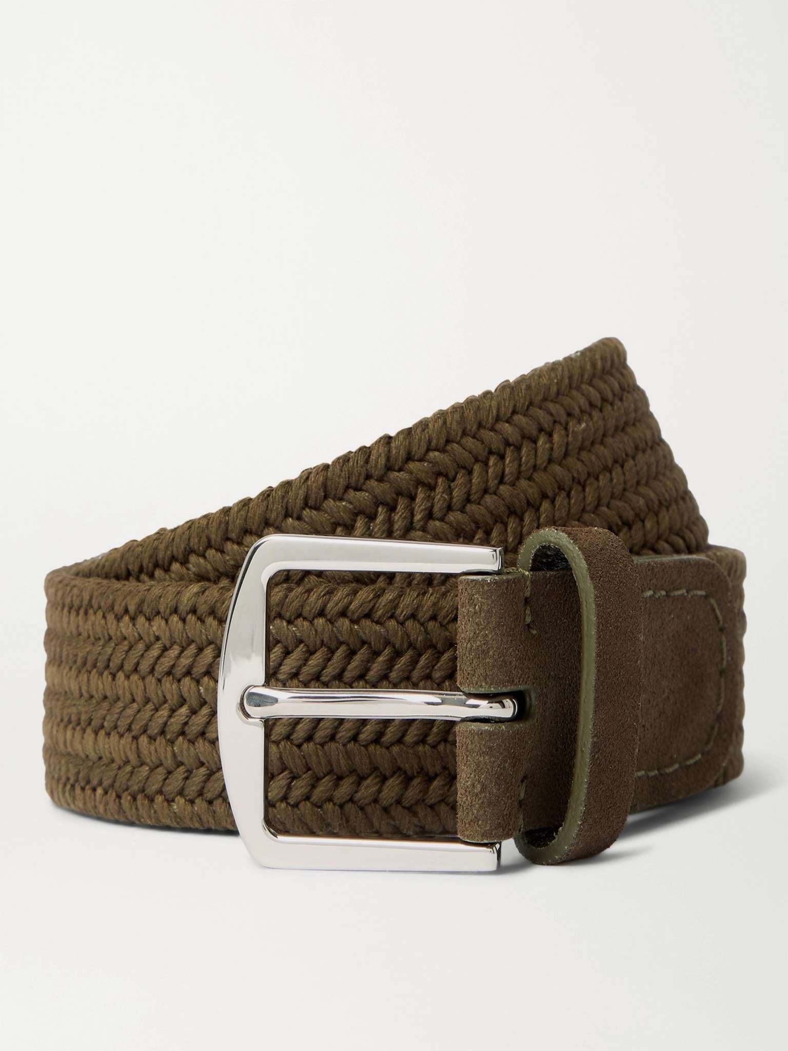 3.5cm Suede-Trimmed Woven Cotton Belt - 1