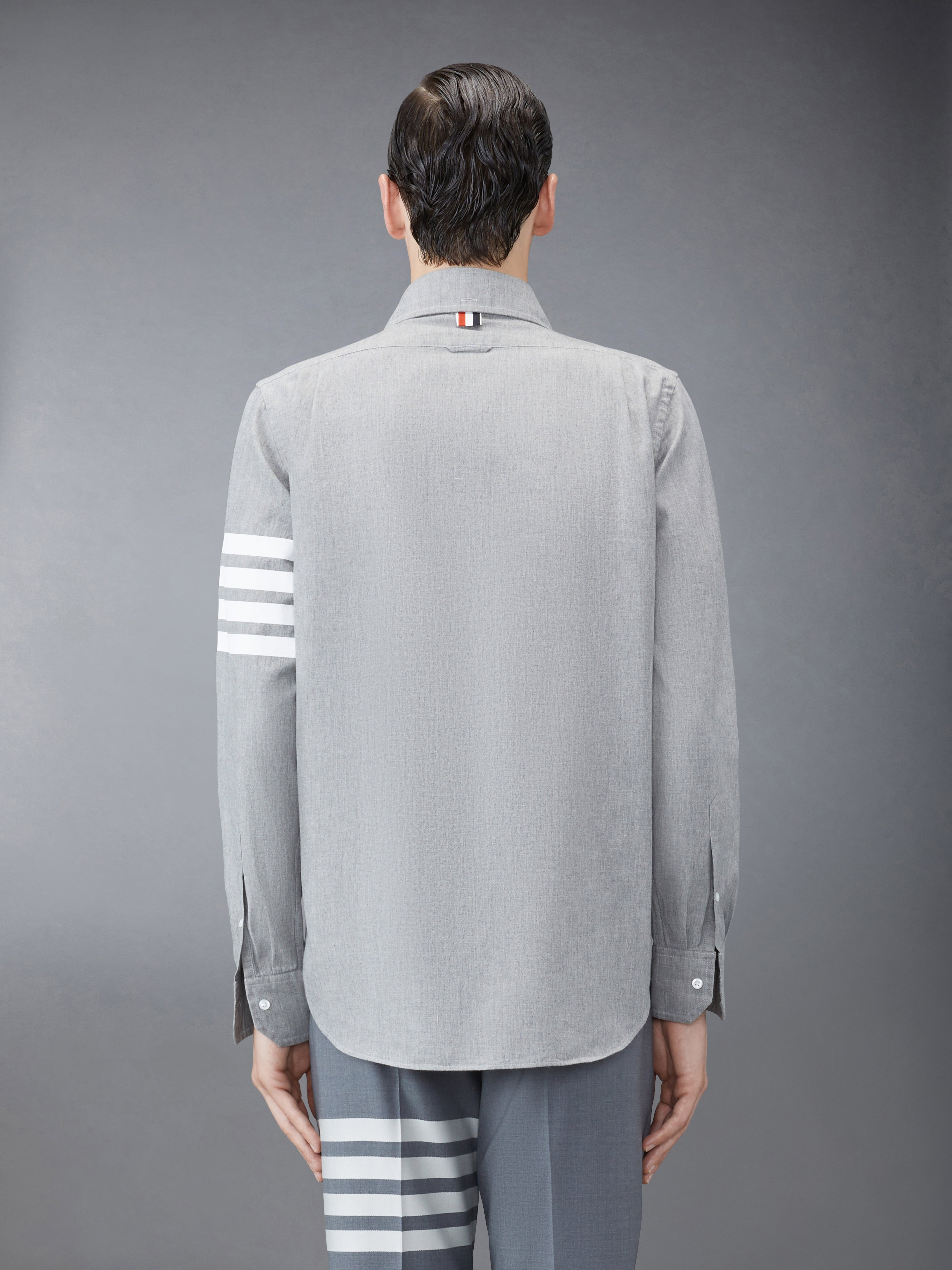 Medium Grey Chambray Printed 4-bar Nametag Straight Fit Shirt - 3