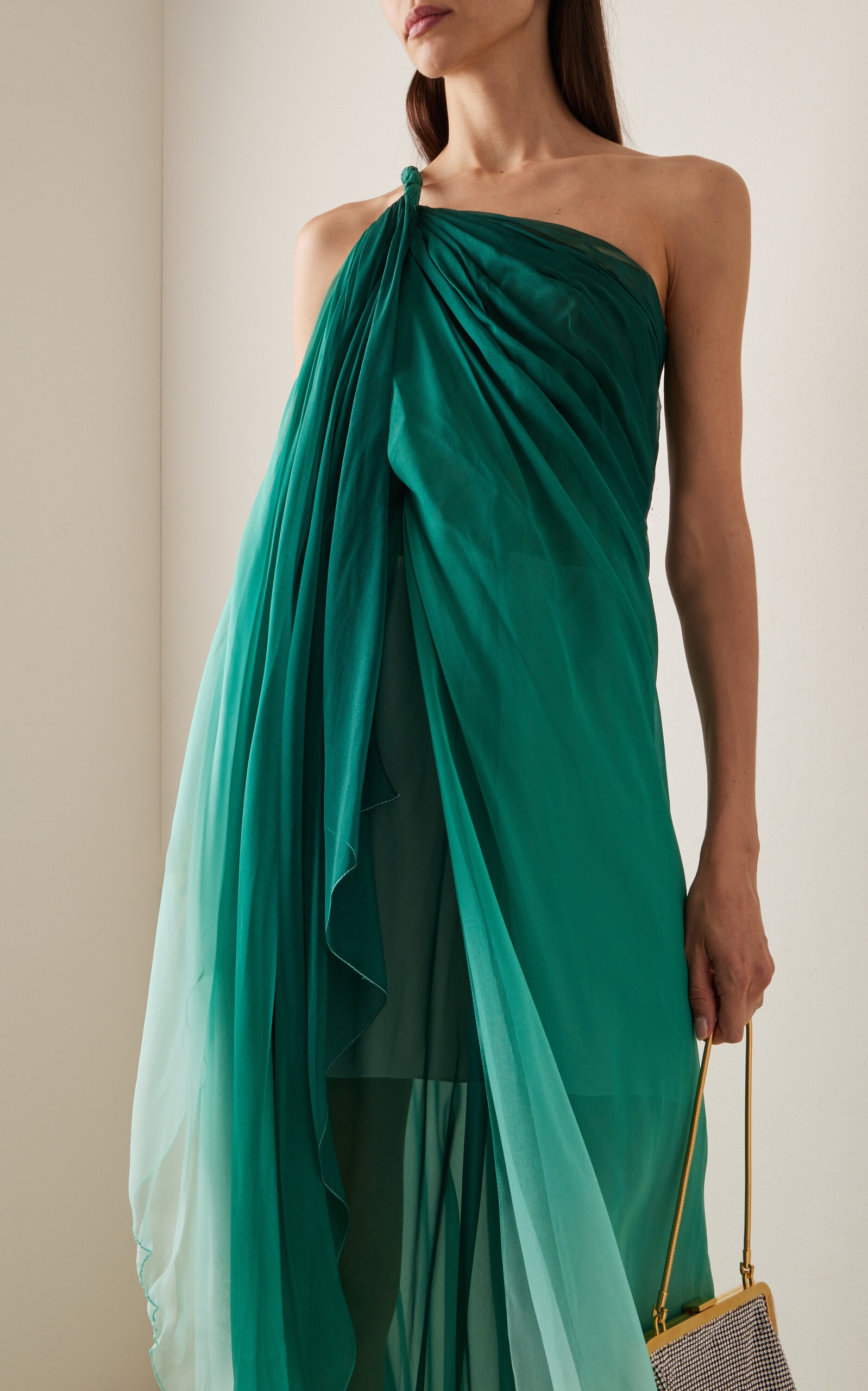 Degradé Silk-Chiffon Asymmetric Gown blue - 3