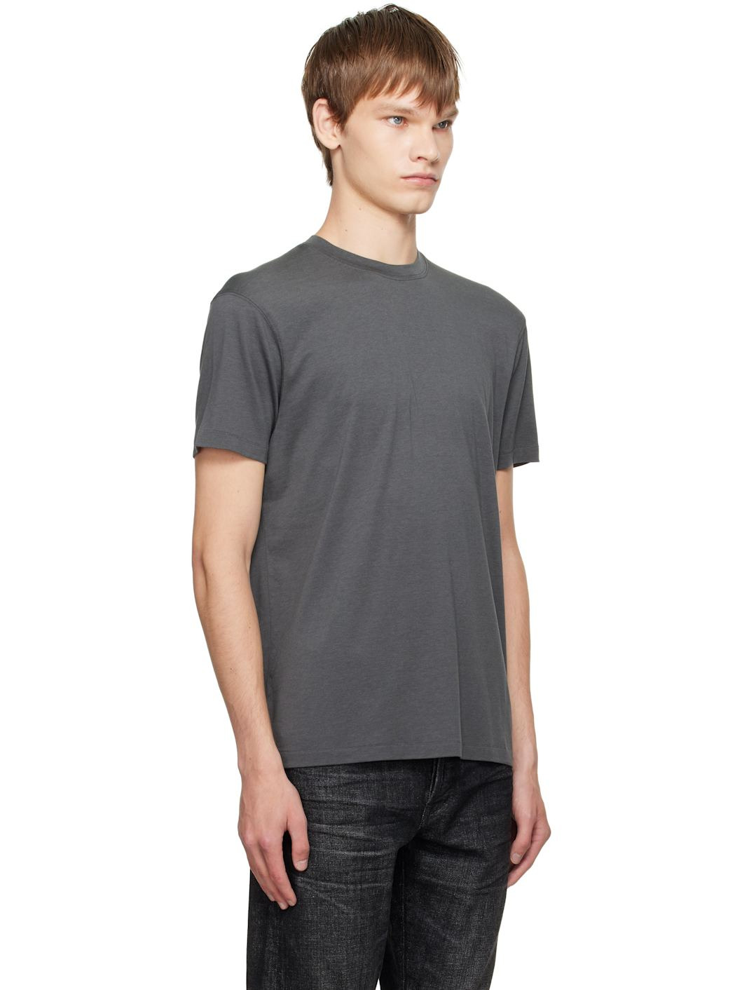 Gray Lyocell Cotton Crewneck T-shirt - 2