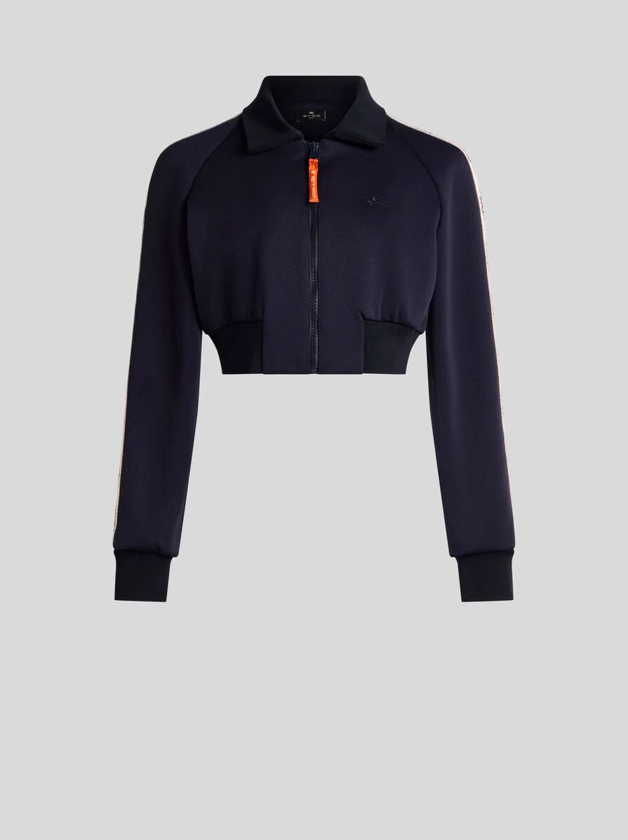 CROPPED SWEATSHIRT WITH CONTRASTING BANDS - 1