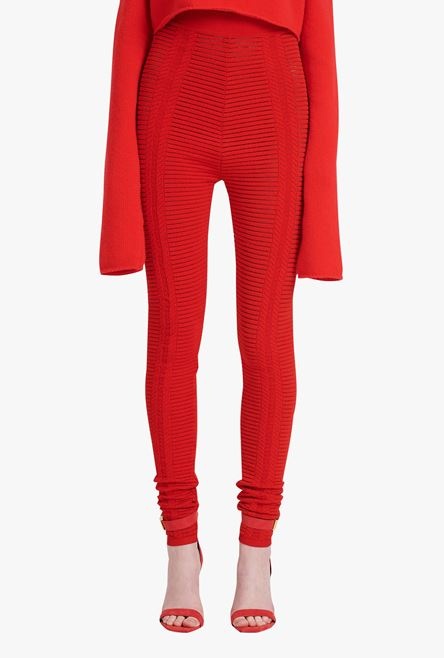 Balmain red knit leggings - JAGUAR LUXURY FASHION