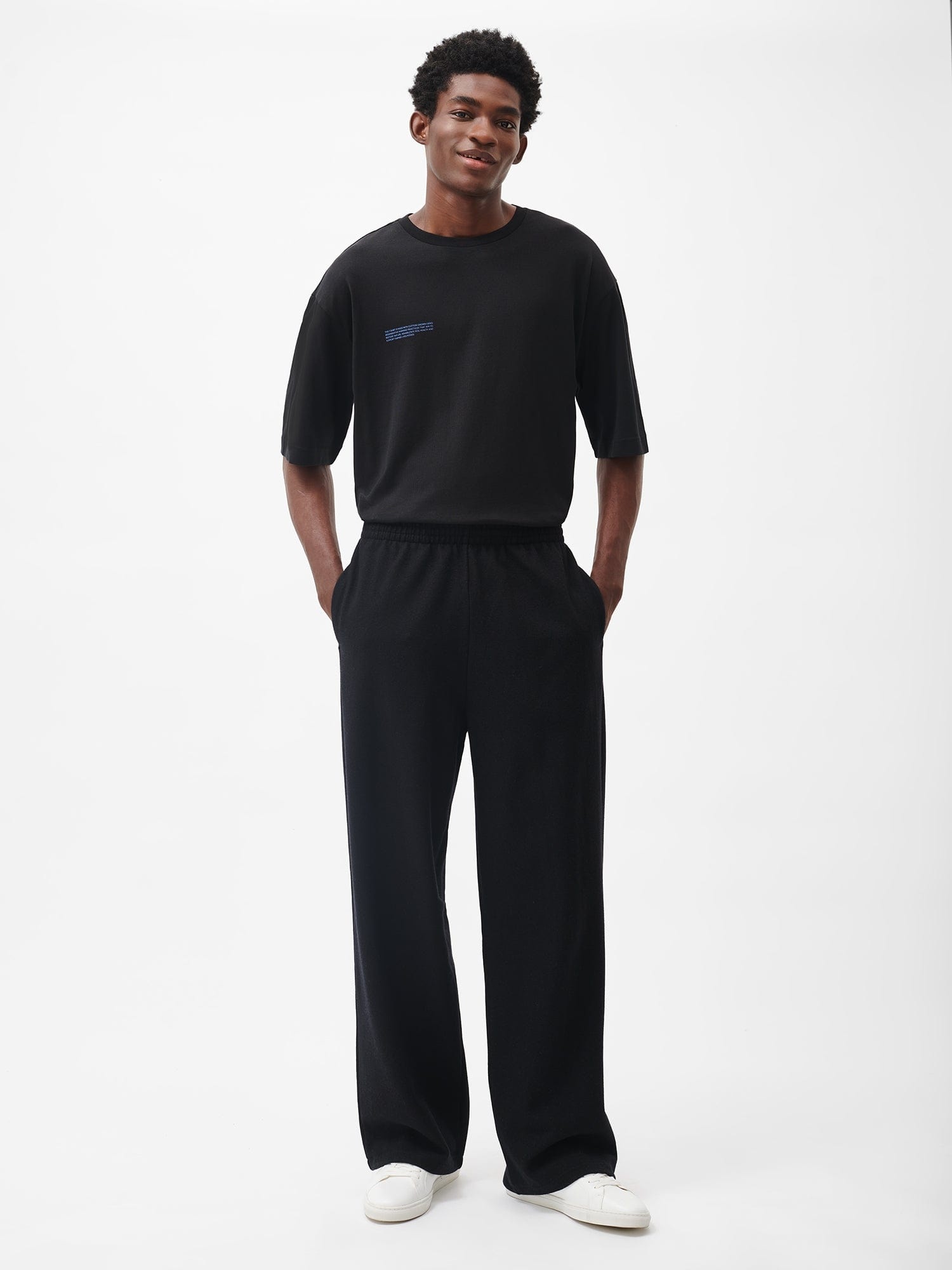 Womens Recycled Wool Jersey Wide-Leg Track Pants - Black - 2