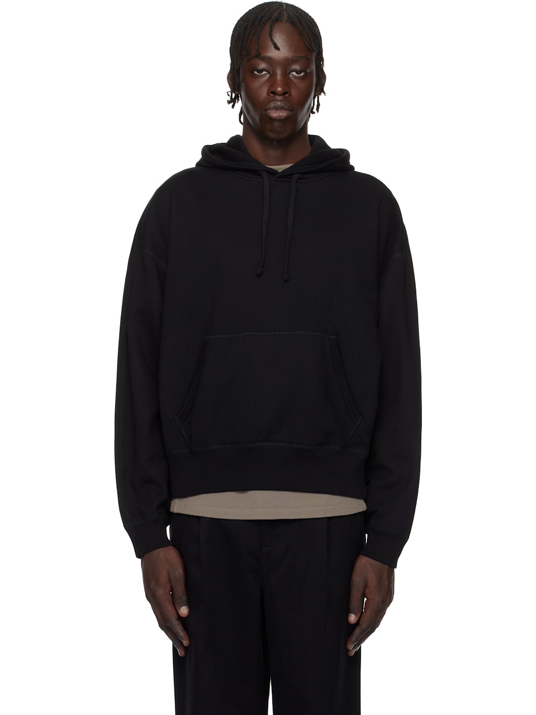 Black Midweight Terry Relaxed Hoodie - 1