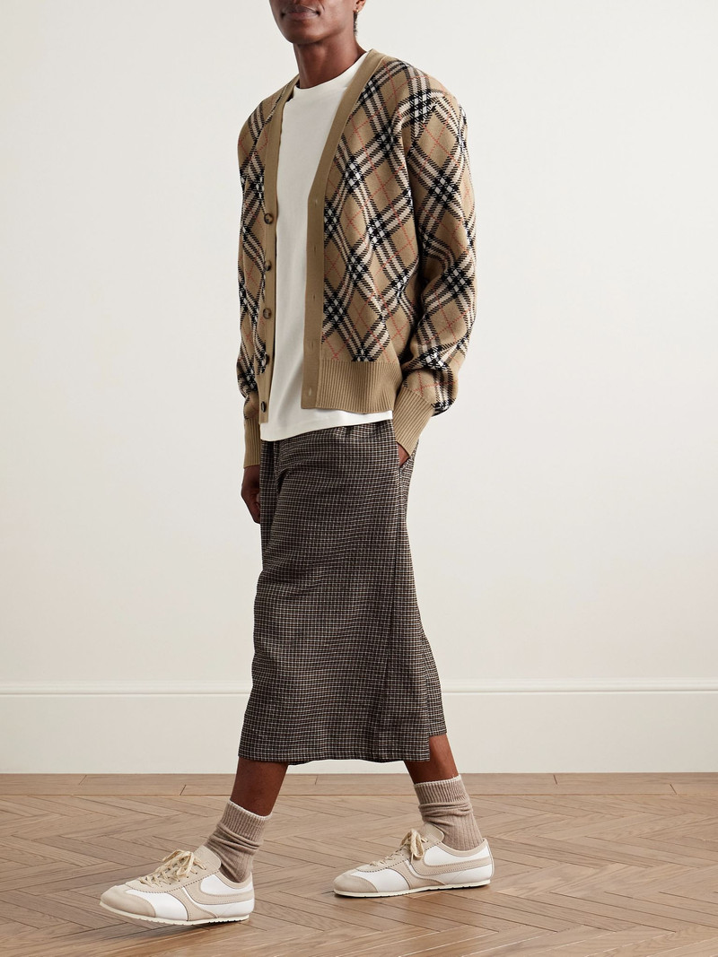 Burberry Checked Jacquard-Knit Wool-Blend Cardigan Sand outlook