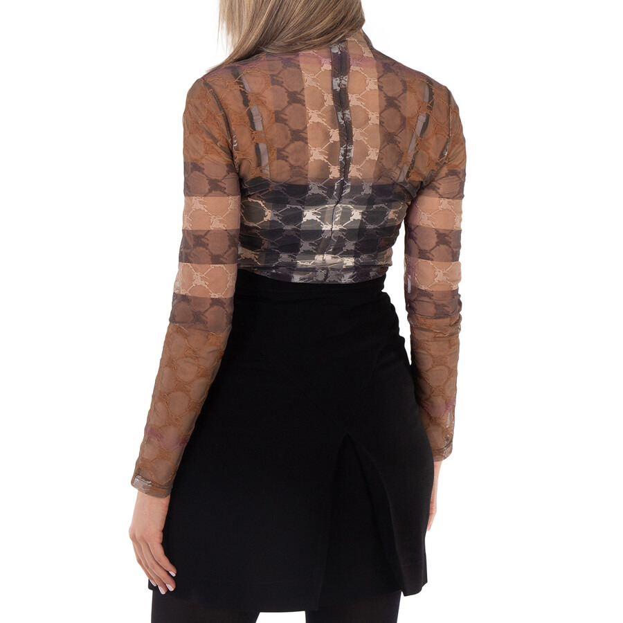 Burberry EKD Check Stretch Tulle Turtleneck Bodysuit - 5