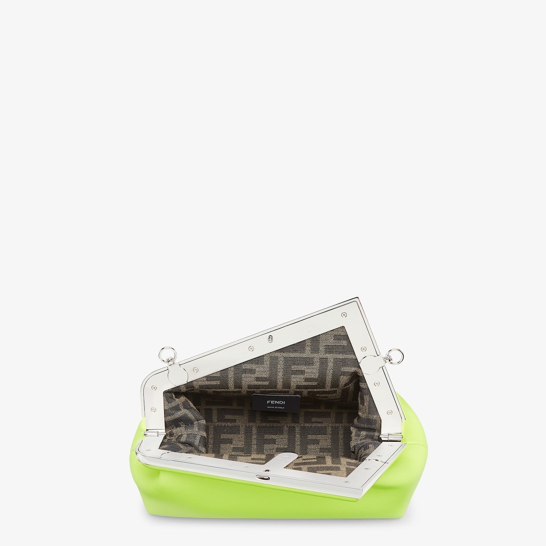 Small Fendi First bag made of soft, neon yellow nappa leather with oversized metal F clasp bound in  - 4