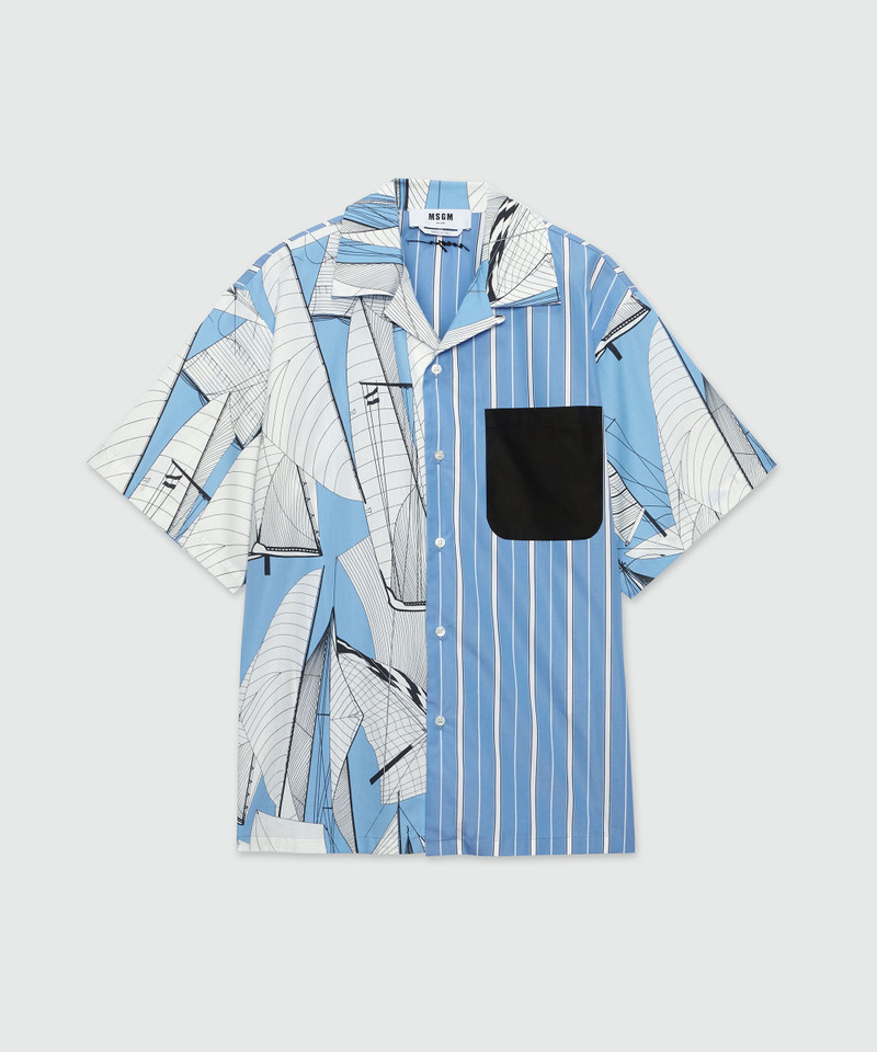 Shirt in striped patterned poplin and "Sail race" print 1