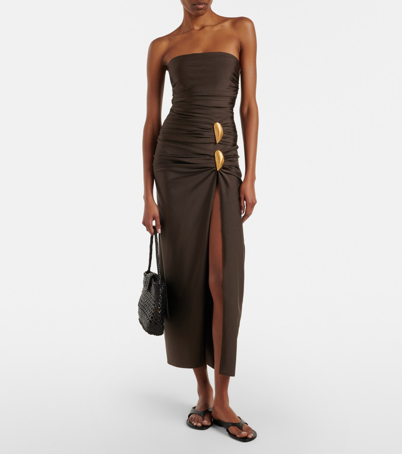 SIMKHAI Eiana appliqué ruched midi skirt outlook