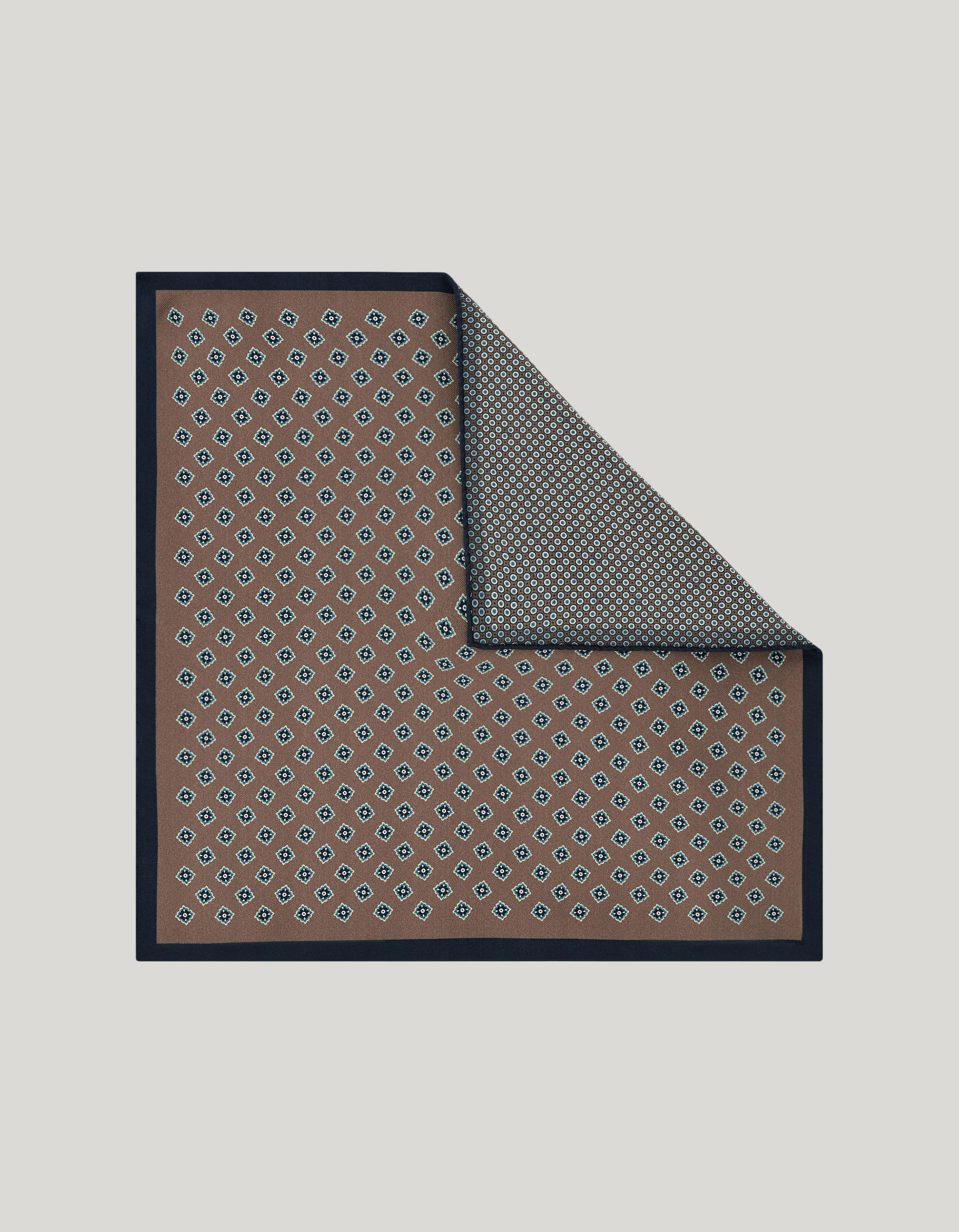 BROWN SILK DOUBLE PRINT POCKET SQUARE - 1