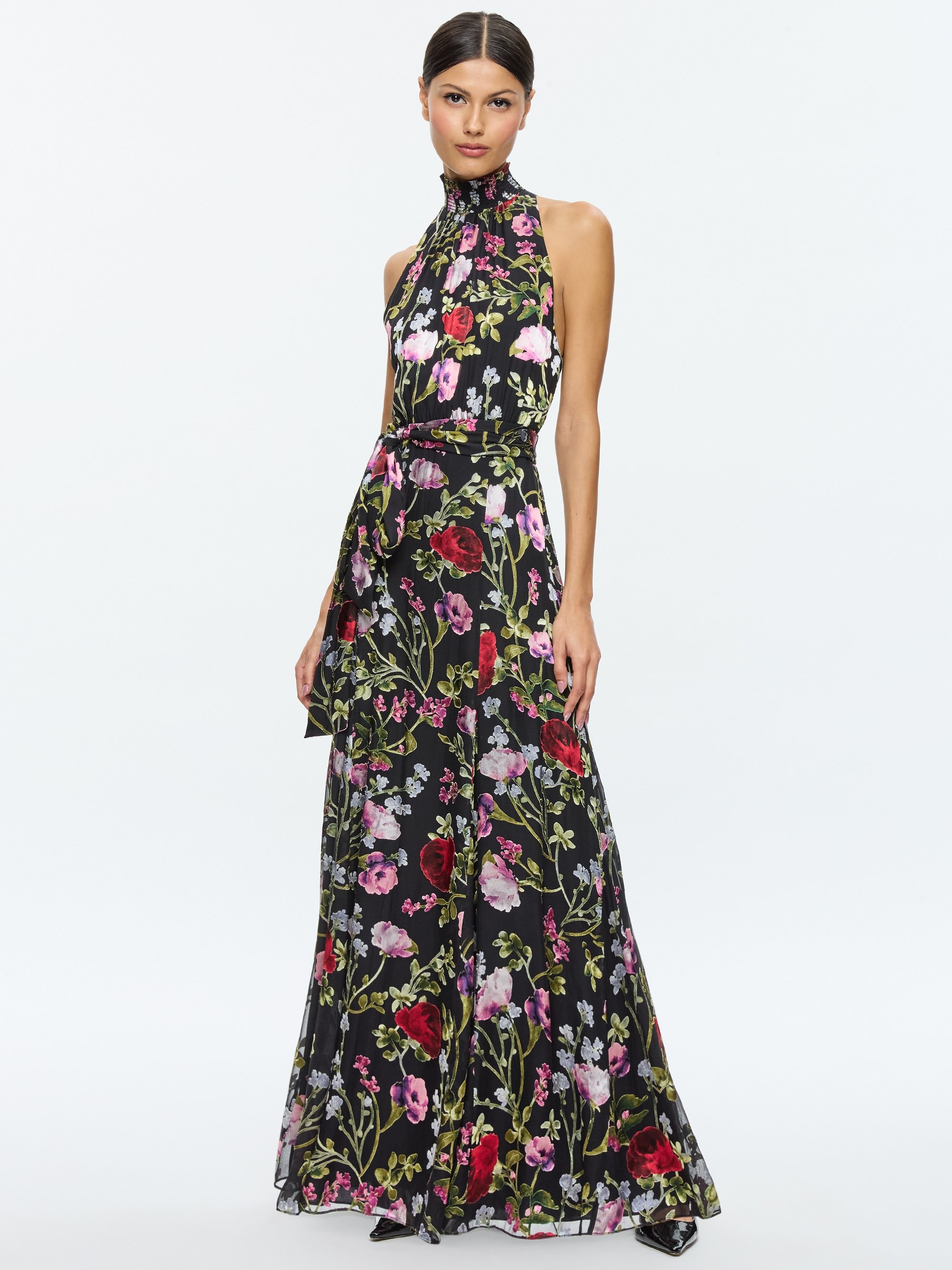DITA SMOCKED NECK GODET BURNOUT MAXI DRESS - 2