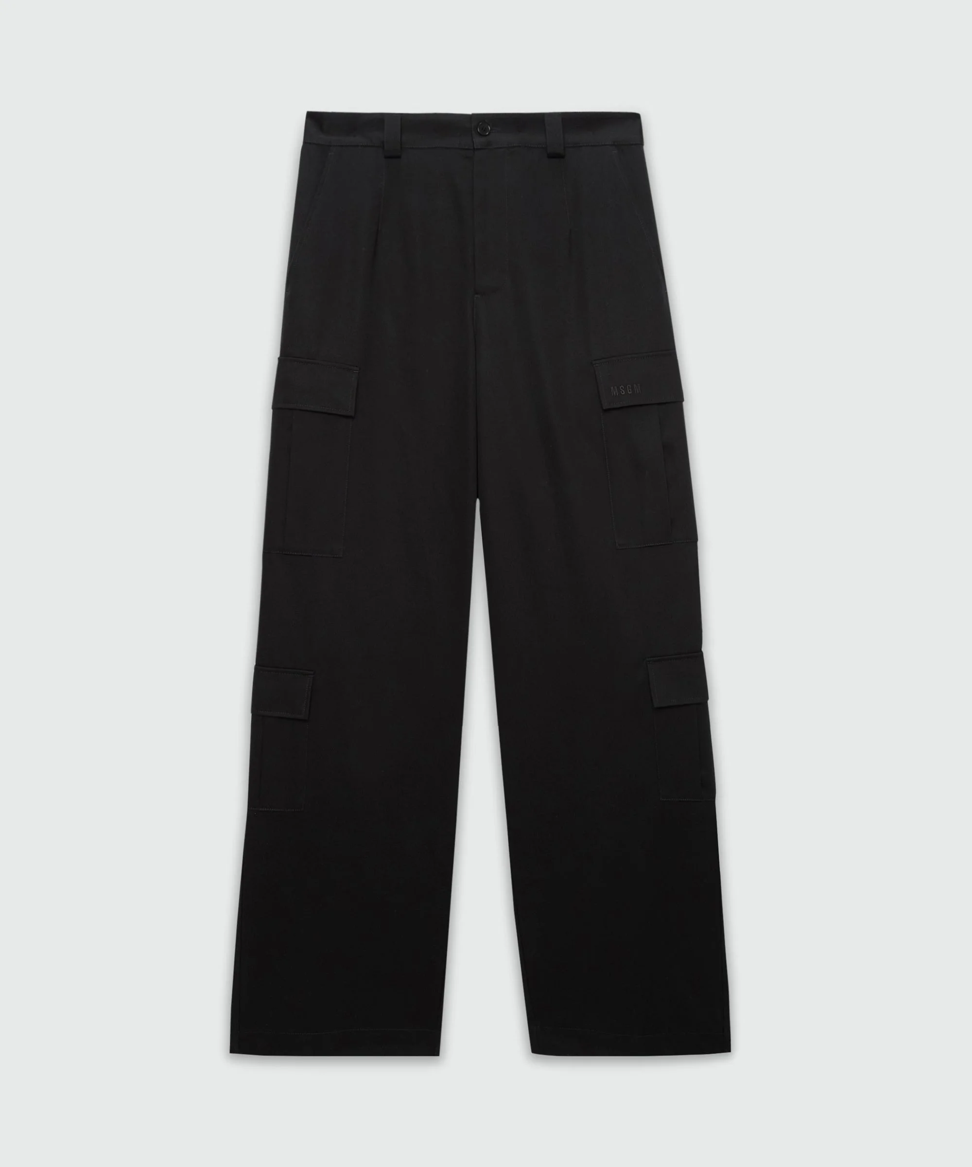 Black cotton drill cargo pants - 1