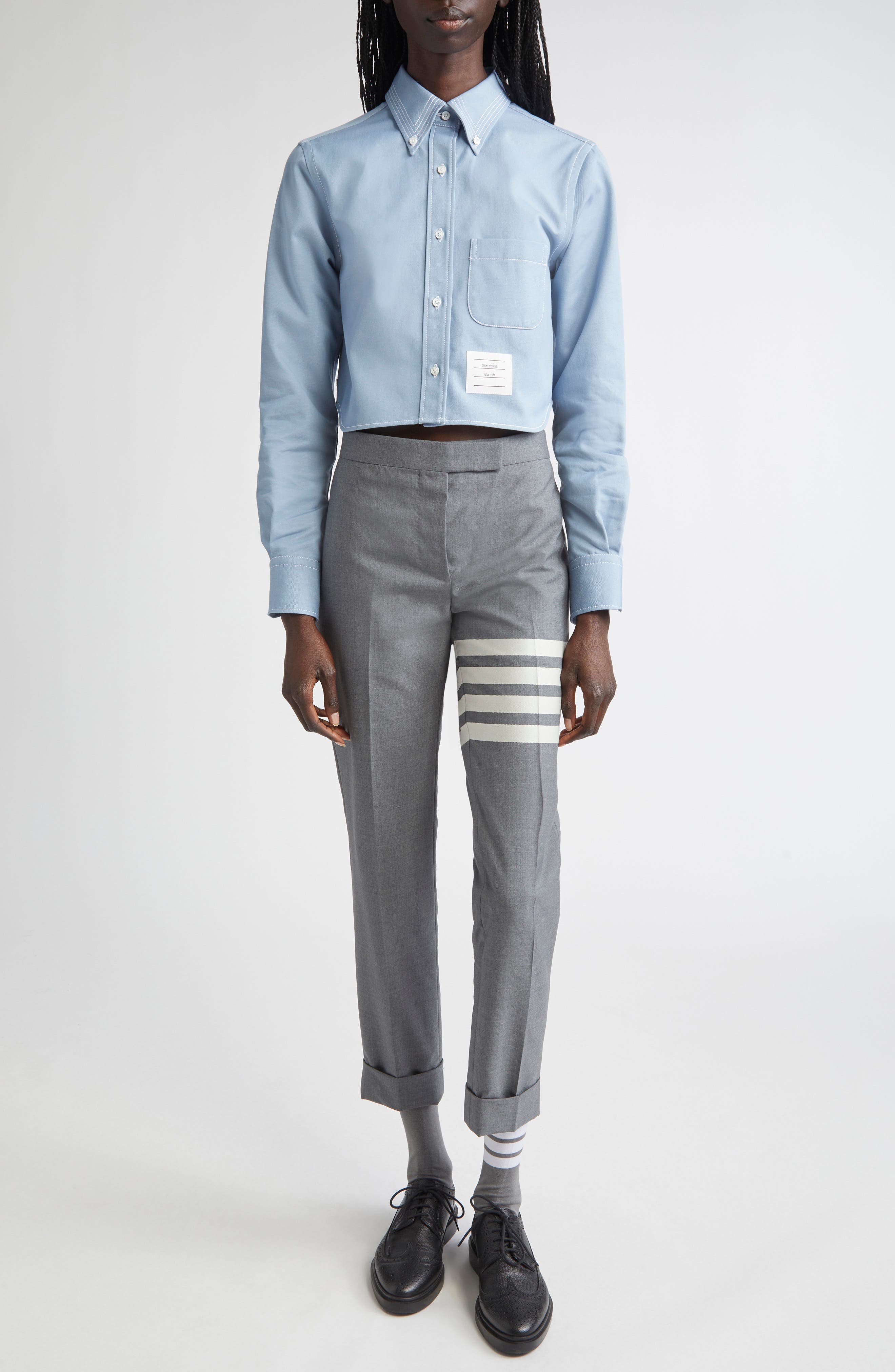 Thom Browne Classic Denim Cropped Button-Down Shirt in Light Blue at Nordstrom - 2