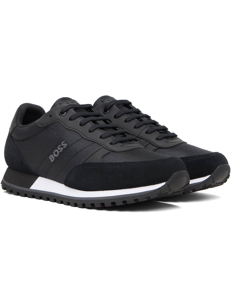 Black Runner-Inspired Faux-Leather Trim Sneakers 4
