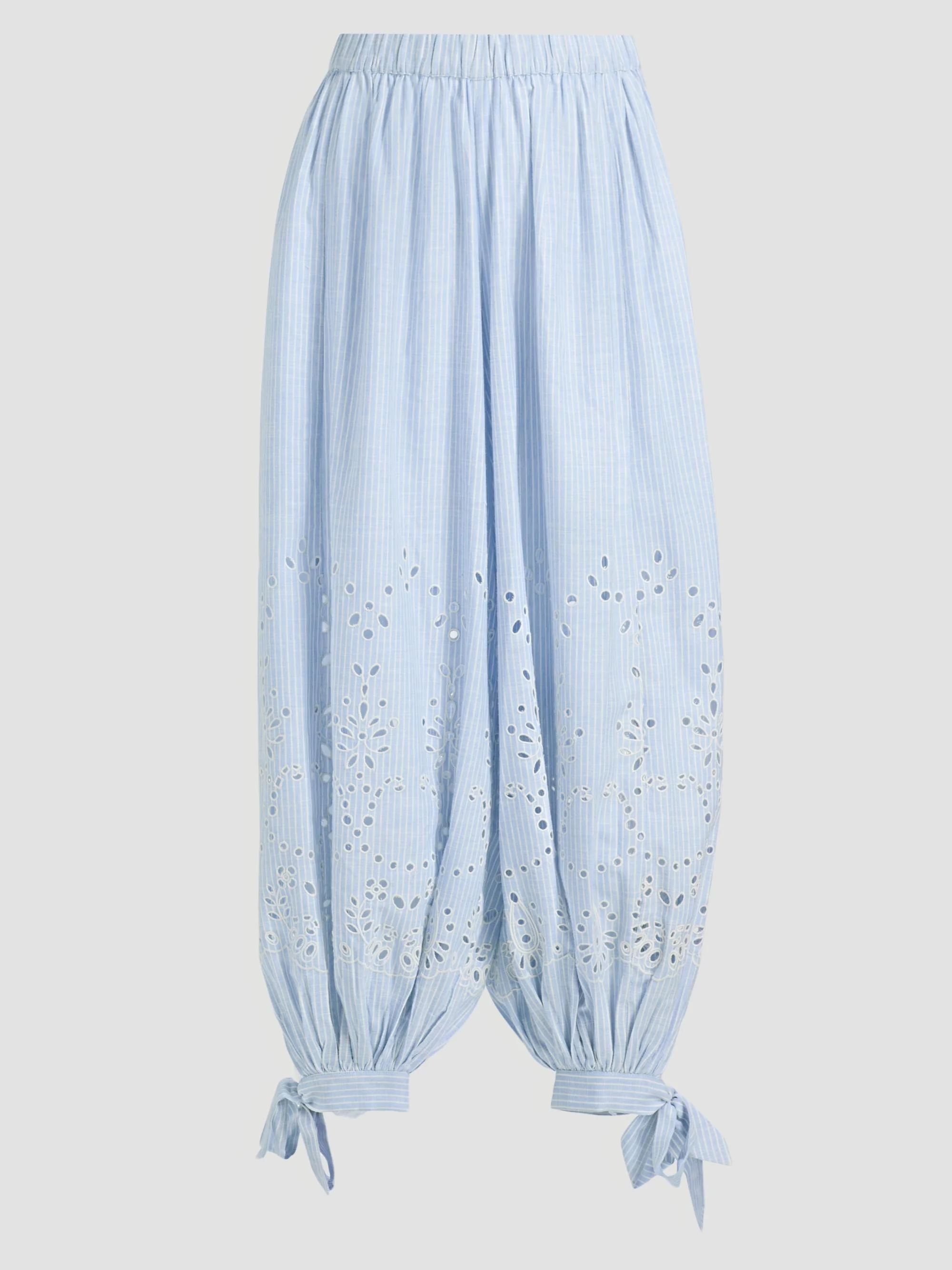 Women's Eyelet Striped Cotton-Blend Harem Pants - Stripes - 1