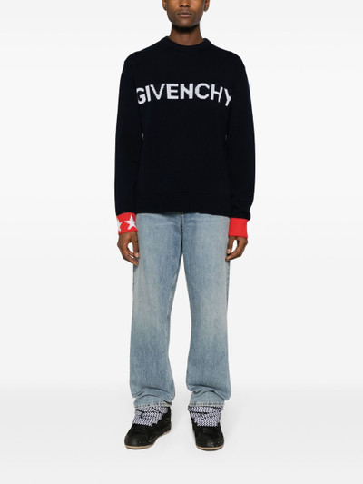 Givenchy Blue Logo-Intarsia Wool Sweater outlook