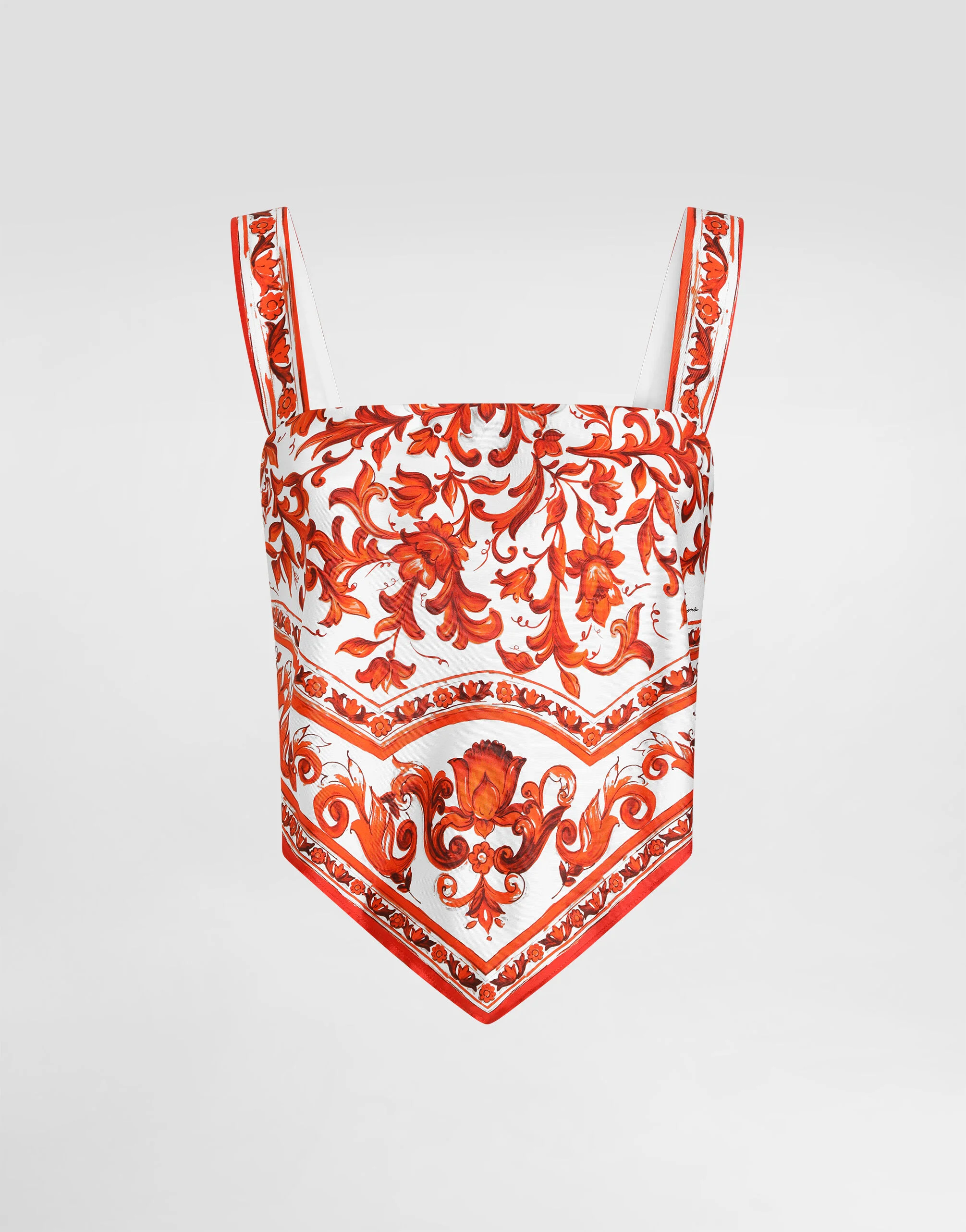Majolica-print silk twill bustier top - 1