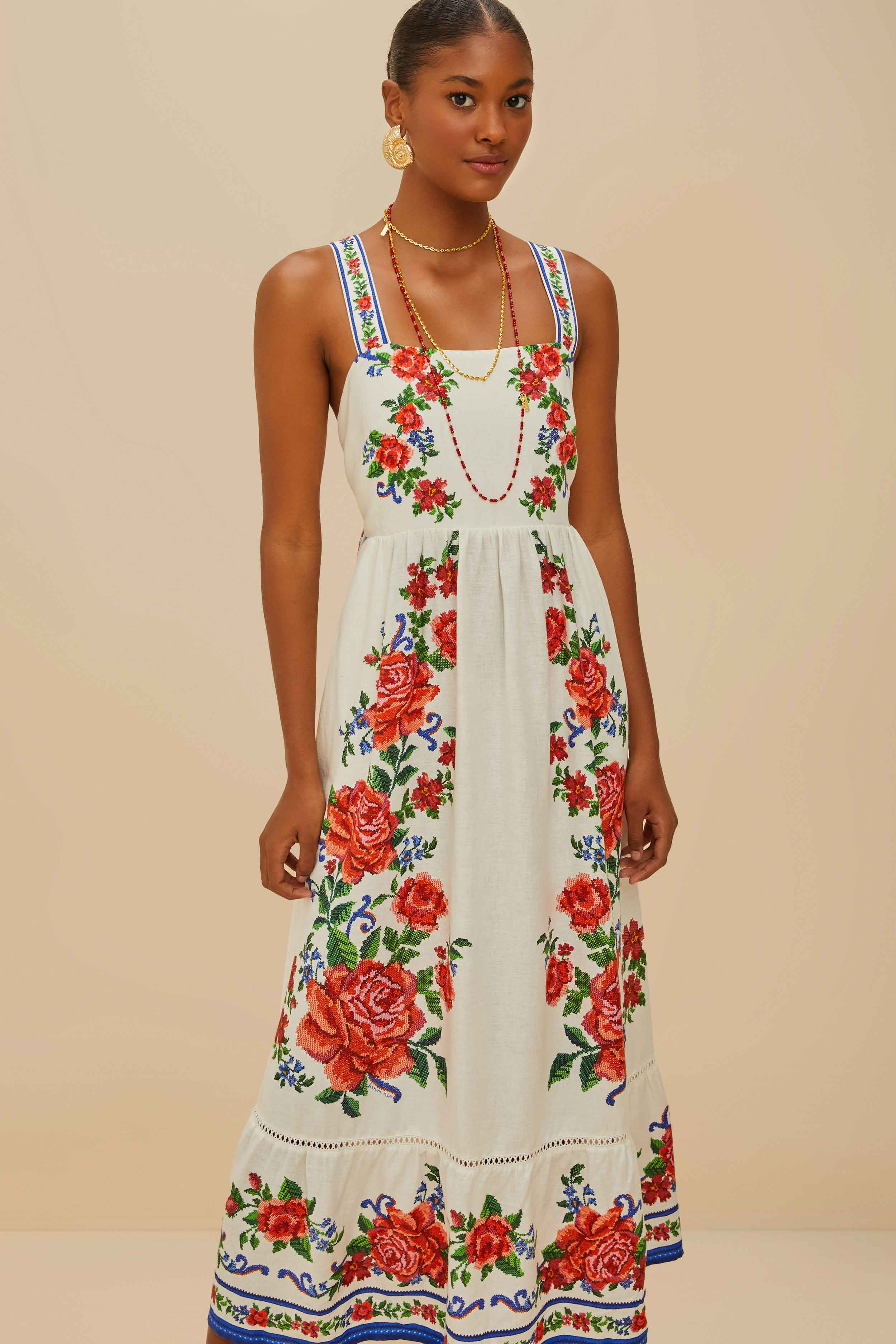 Off-White Flower Tapestry Lenzing™ Ecovero™ Euroflax™ Maxi Dress - 2