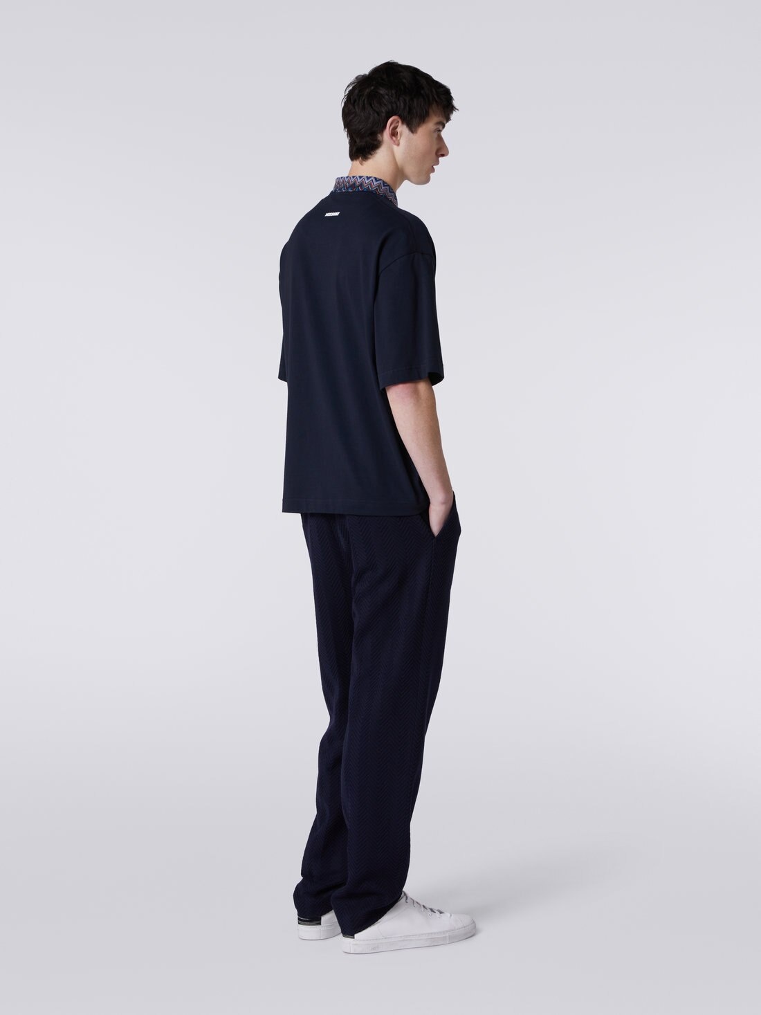 Short-sleeved cotton jersey polo shirt with zigzag inserts - 4