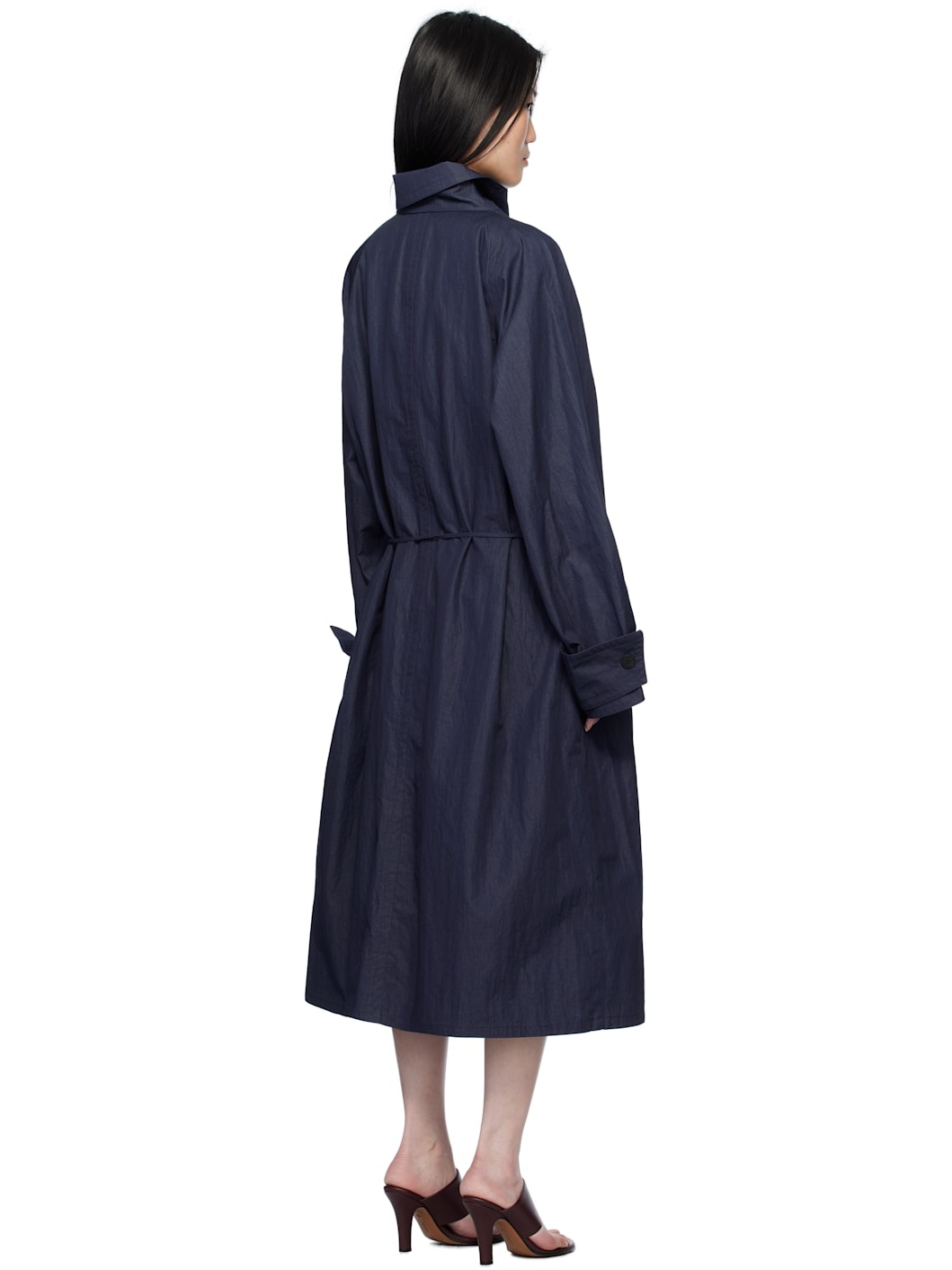 Navy Cowl Neck Long Coat - 3