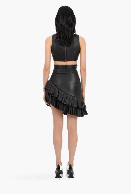 Short black leather asymmetrical high-waisted skirt - 3