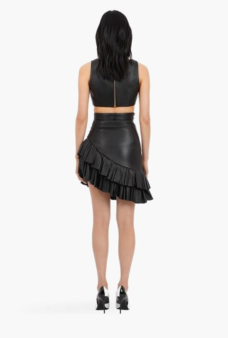 Short black leather asymmetrical high-waisted skirt 3