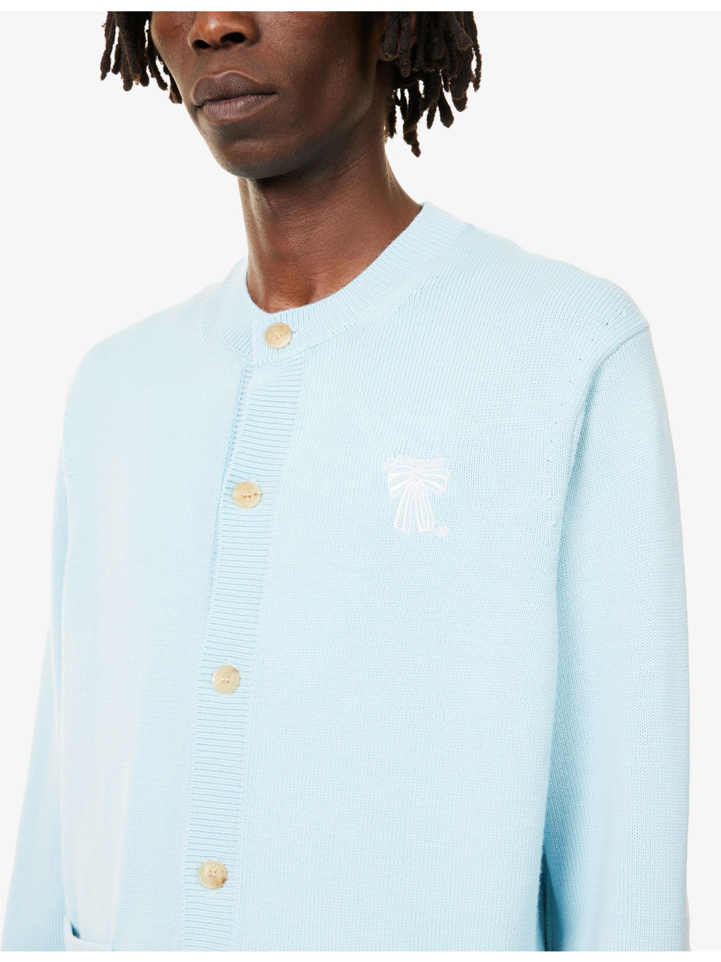 Embroidered-Logo Patch-Pocket Knitted-Wool Cardigan - 5