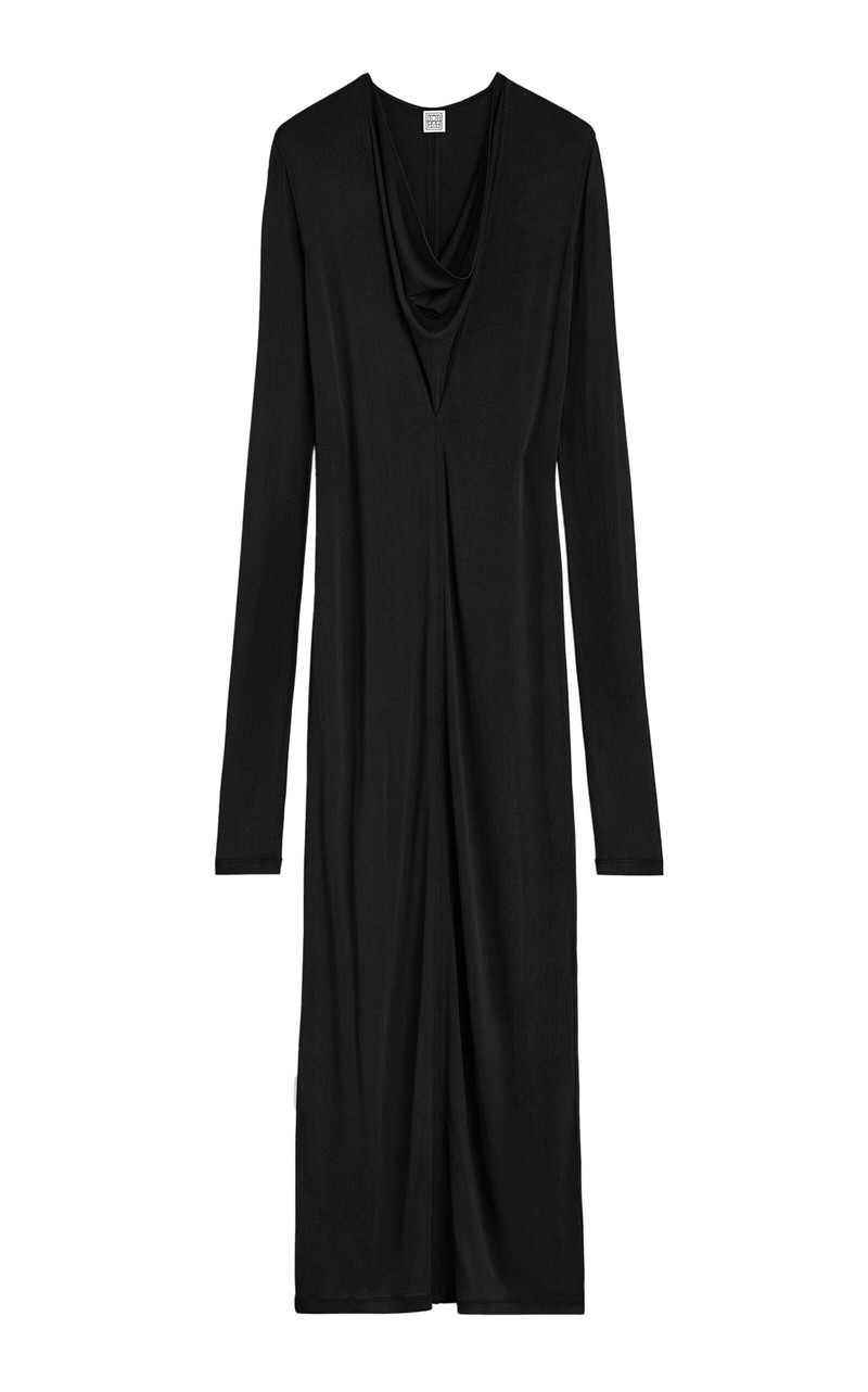 Draped Wool-Blend Maxi Dress black 1
