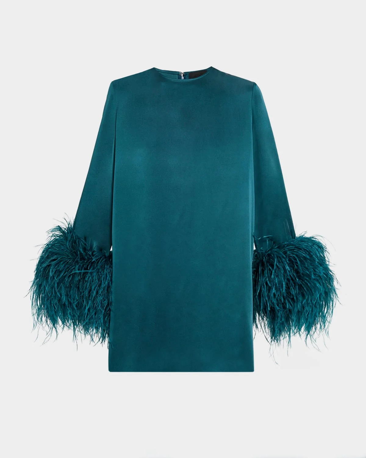 Satin Feather-Cuff Shift Dress - 1