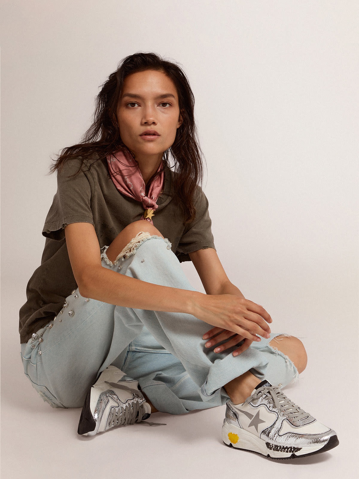 Golden Goose Silver and white Running Sole sneakers | REVERSIBLE