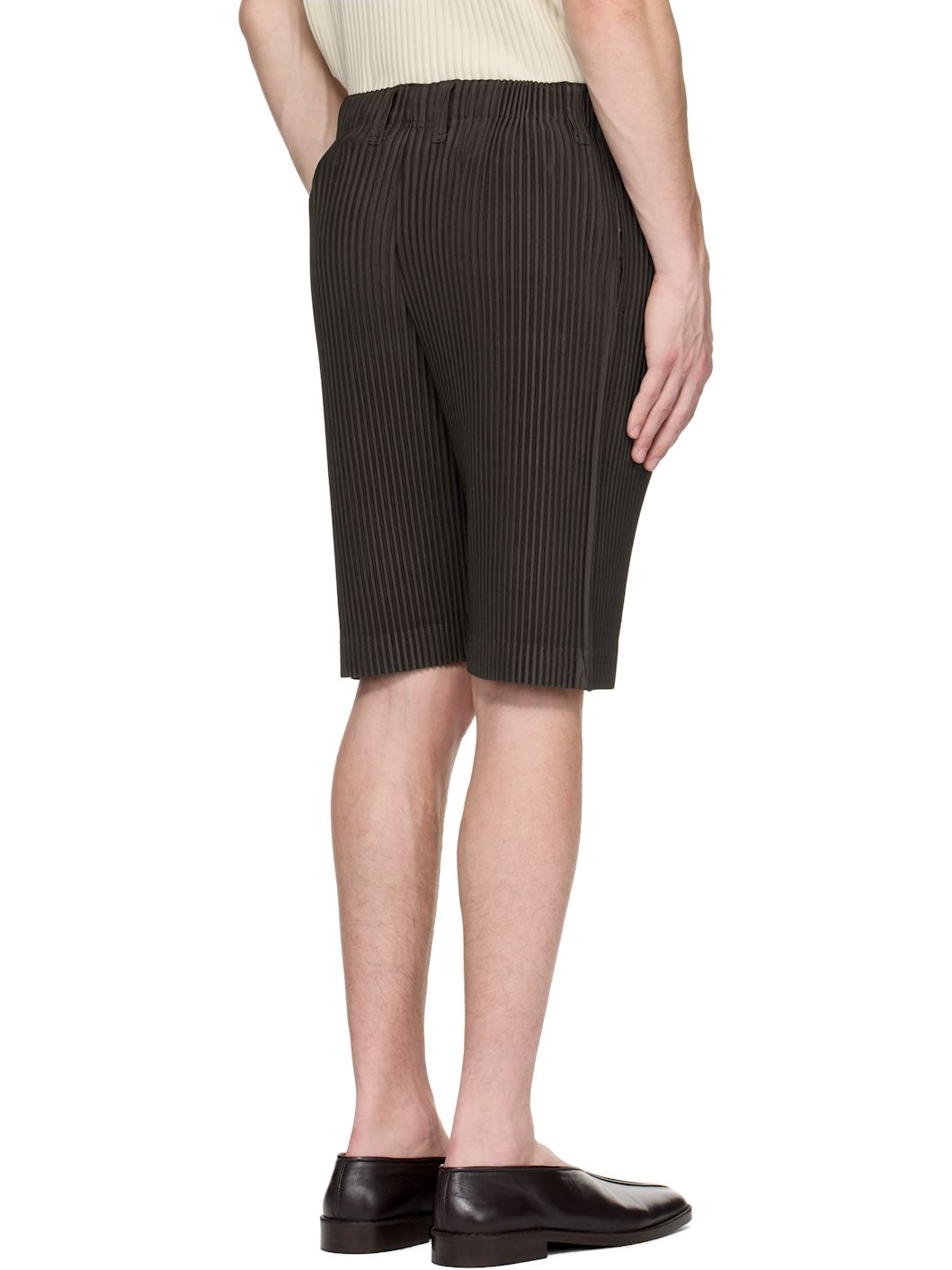 Brown Tailored Pleats 2 Shorts - 3