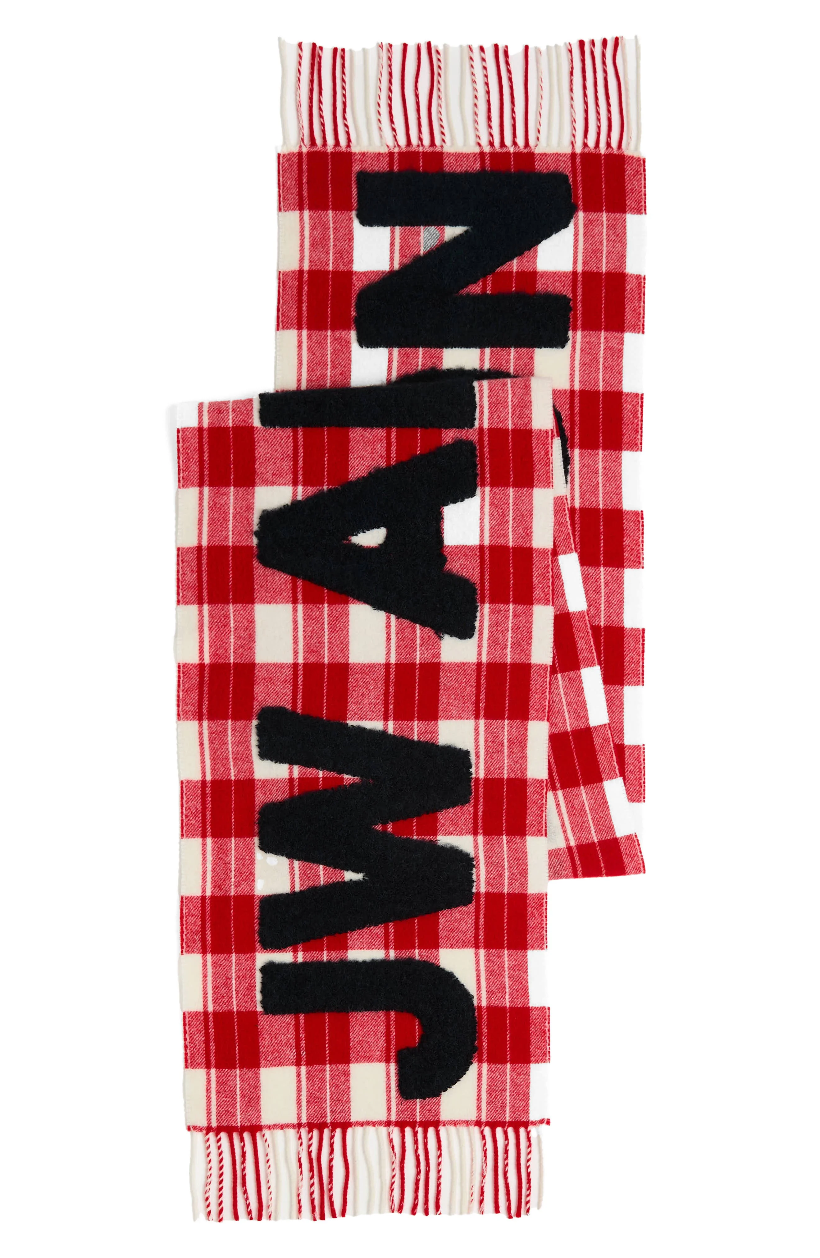 JW Anderson Logo Wool & Alpaca Blend Fringe Scarf in Red/White at Nordstrom - 1