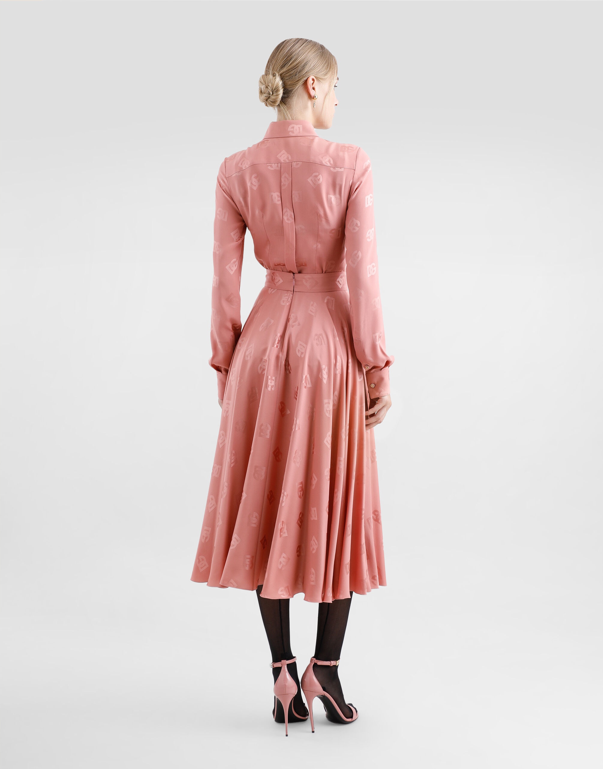Silk jacquard calf-length circle skirt with DG logo - 3