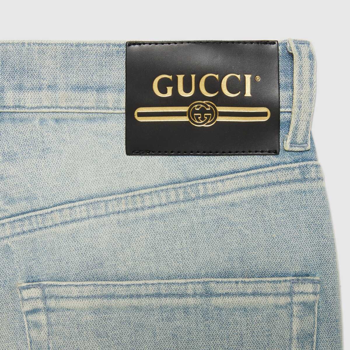 Washed denim flare pant with Gucci label - 7