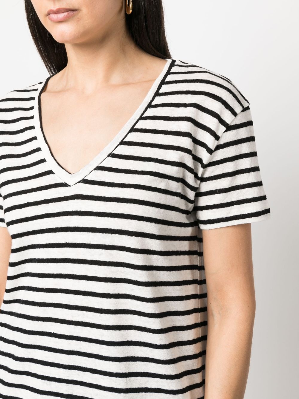 striped V-neck T-shirt - 5