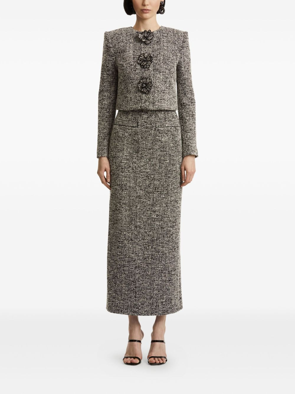 flower-embellished tweed jacket - 2