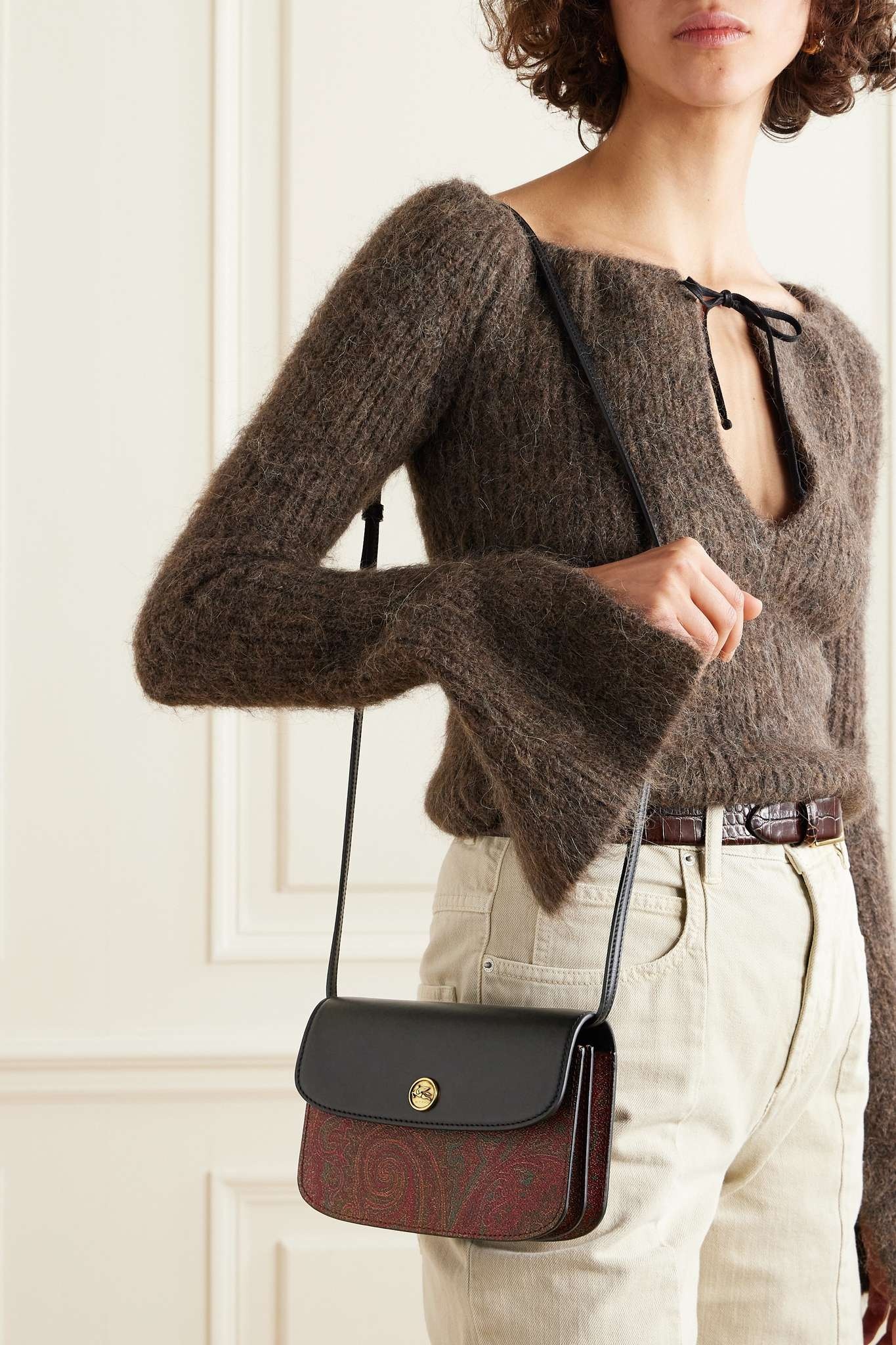 Leather-trimmed paisley-print coated-canvas shoulder bag - 2