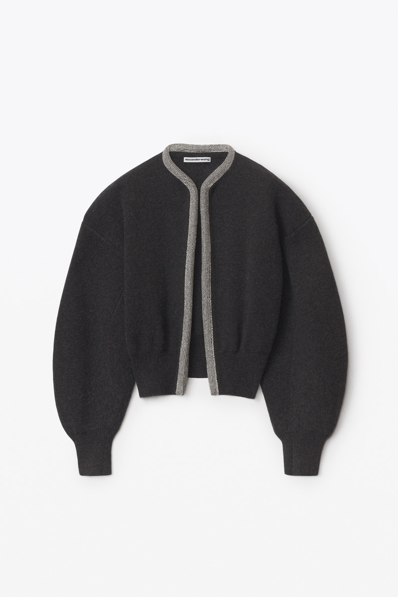 crystal trim cardigan in boiled wool 1