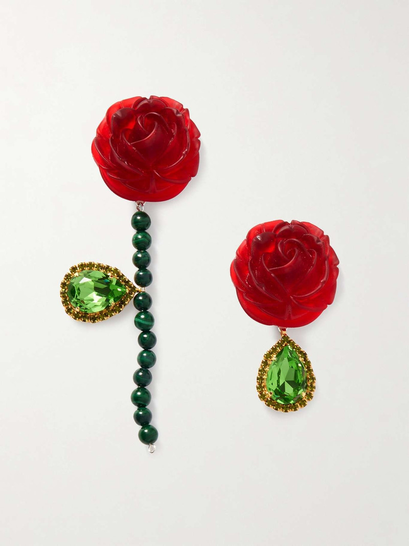 Gold-tone, silver, resin and crystal earrings Red - 1
