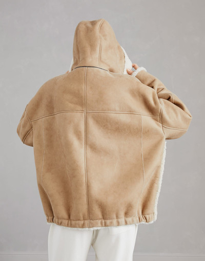 Brunello Cucinelli Curly shearling reversible hooded outerwear jacket with monili outlook