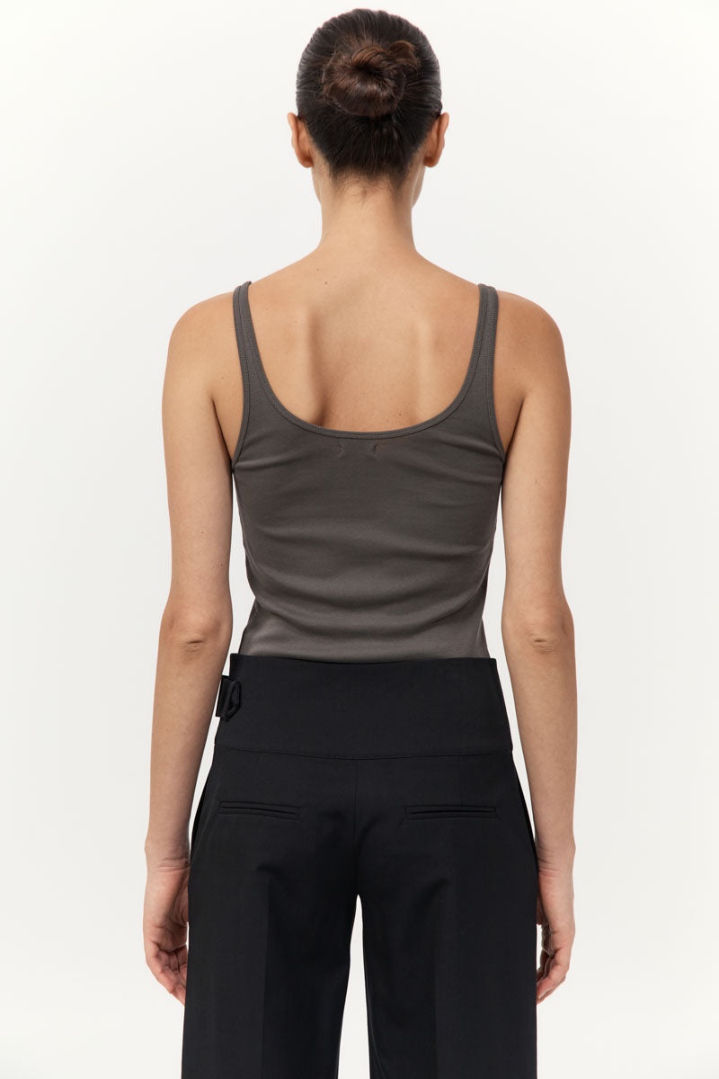 Organic Cotton Slim Scoop Tank - Khaki - 6