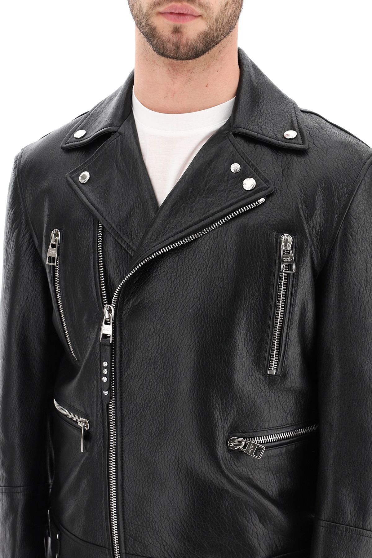 LEATHER BIKER JACKET - 5