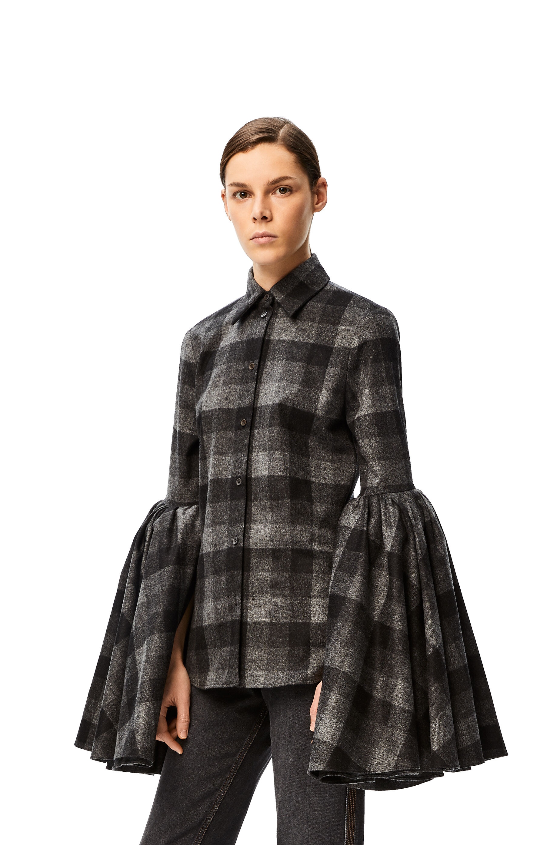 Bell sleeve shirt in check wool - 2